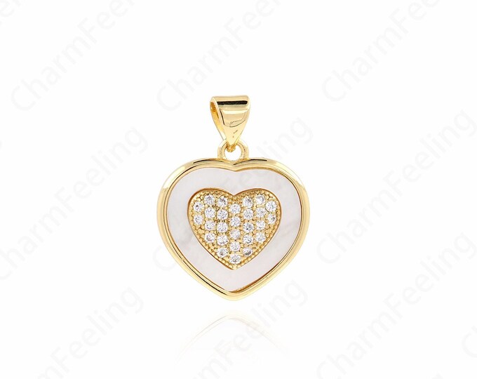 Love Pendant,Enamel Heart Pendant, MicroPave CZ Heart Necklace,Heart-Shaped Charm, DIY Jewelry Making Supplies 22.5x17x3mm