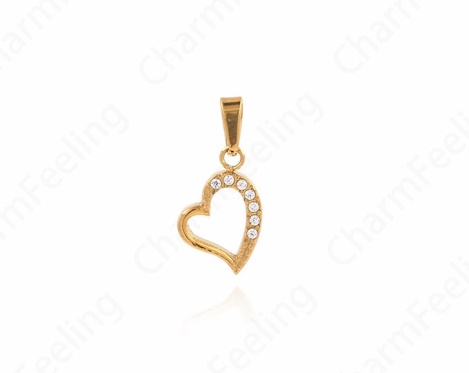 Micropavé CZ Heart Necklace,Dainty Heart Charm, 18K Gold Filled Heart Pendant, Love Necklace, DIY Jewelry Accessories 17.5x8.5x1.8mm