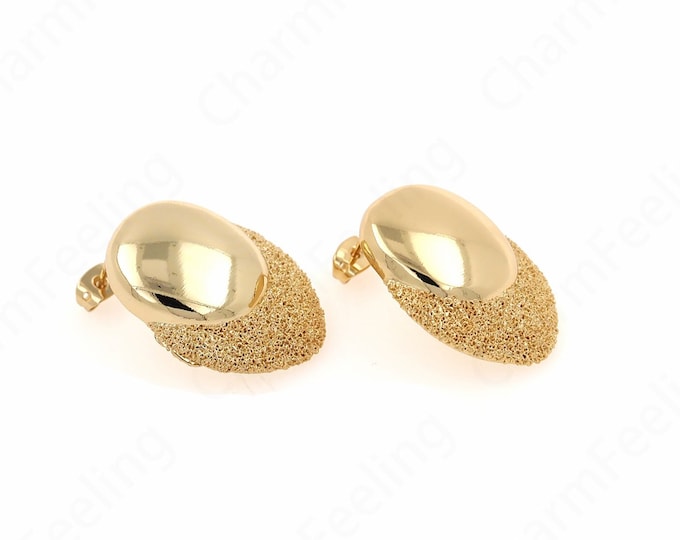 Thick Gold Earrings, Oval Earrings, Drop Stud Earrings, 18K Gold Filled Bohemian Stud Earrings, Gift for Her, 28x21.5x5.5mm