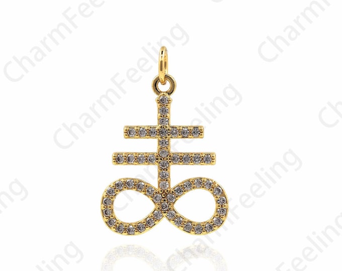 CZ Micropavé Leviathan Cross Necklace, Sulphur Cross Pendant, Satanic Cross Necklace Bracelet 25x16.5x2mm