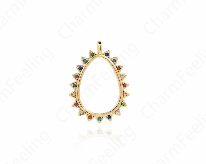 Hollow Pendant, Teardrop Pendant, Micropavé CZ Waterdrop Necklace, 18K Gold Filled Teardrop Charm,DIY Jewelry Supplies, 29x21.5x2mm