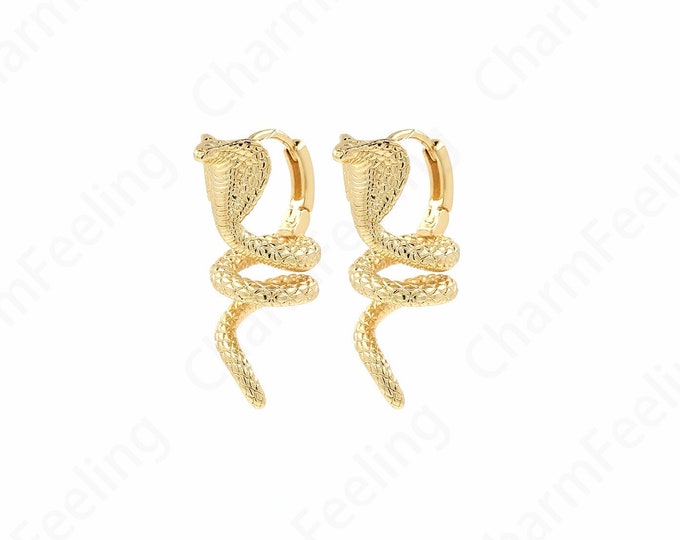 Gold Cobra Earrings,18K Gold Filled Snake Earrings,Animal Earrings,DIY Jewelry Making Accessories 32x20x13.5mm