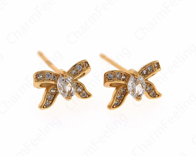 18K Gold Filled Bow Earrings,Micropavé CZ Exquisite Earrings, Bow Hoops,A Gift For Her, 10x7x3.5mm