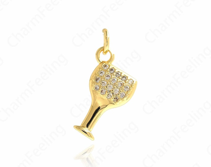 Micropavé CZ Wine Glass Pendant,18K Gold Filled Wine Glass Pendant, Wine Glass Necklace,Cup Pendant,DIY Jewelry Accessories, 21.5x9x2.8mm