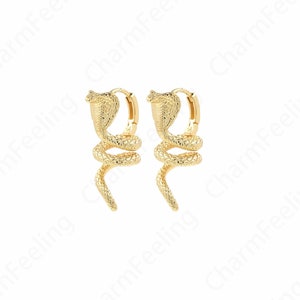 Gouden Cobra Oorbellen, 18K Gold Filled Snake Oorbellen, Dierenoorbellen, DIY Sieraden Maken Accessoires 32x20x13.5mm