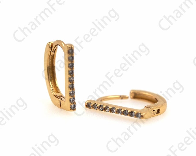 18K Gold Filled D-Shaped Earrings, Micropave CZ Earrings, D-Shaped Charm, DIY Jewelry Accessories 12x12mm 1 Pair