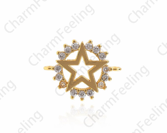 18K Gold filled Star Connector,Micro-Pavé star Bracelet,Star Charm,DIY Jewelry Making Accessories 12x15.5x2mm