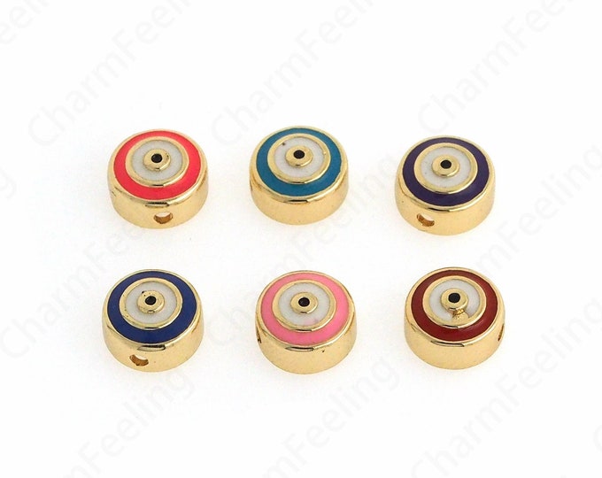 Round Beads,Flat Beads, 18K Gold Filled Eye Beads, Enamel Beads, DIY Bracelet Necklace Accessories 10x10x5.3mm
