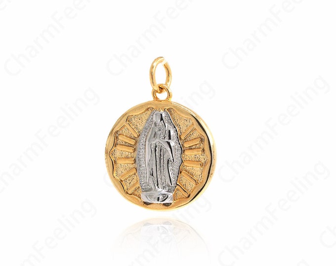 Round Pendant,Madonna Charm,18K Gold Filled Religious Necklace,Catholic Charm,Micropavé CZ Fashion PendantDIY Jewelry Supplies,21x15.8x2.3mm