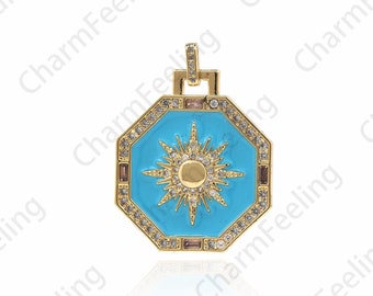 18K Gold Filled Sun Tarot Pendant, Sun Pendant, Micropavé CZ Enamel Tarot Necklace, Enamel Charm, Tarot Charm, Enamel Sun Pendant, 34x25x3mm