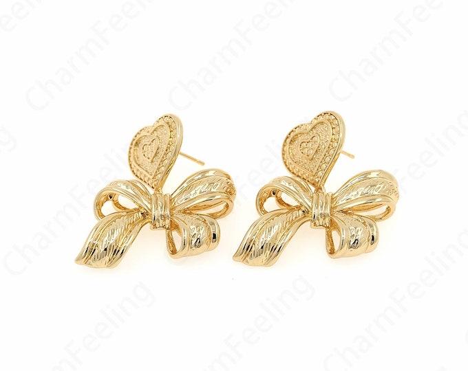 Dainty Bow Earrings,Bow Studs Earrings,18K Gold Filled Dainty Exquisite Earrings, A Gift For Her, 39x29x8.5mm