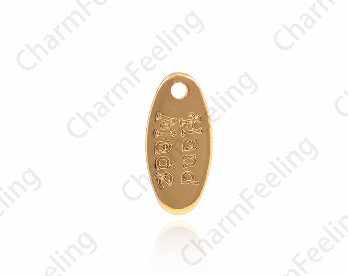 18K Gold Filled Oval Pendant, Text Necklace, Letter Pendant, Text Charm, Oval Charm, Hand Made Text Jewelry 8.5x4x1mm