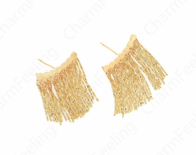 Micropavé CZ Tassel Earrings, 18K Gold Filled Curved Earrings, Curved Stud Earrings, Dainty Earrings, DIY Jewelry Supplies, 29x20.7x13.5mm
