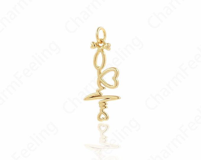 Letter Pendant,LOVE Long Pendant,18K Gold Filled Long Necklace,Love Necklace,Micropavé CZ Love Charm,DIY Jewelry Accessories 27x11x2mm