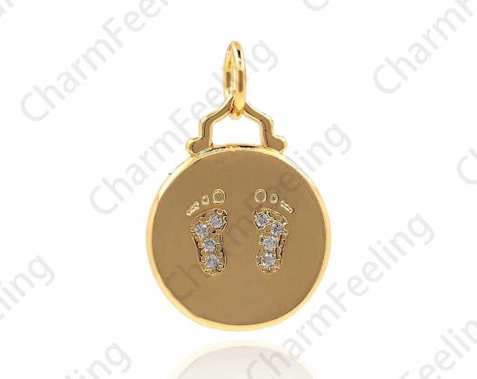 18K Gold Filled Sole Necklace, Limb Pendant, Micropavé CZ Sole Charm, Body Charm, Body Charm, DIY Jewelry Accessories 18.5x12x1.7mm