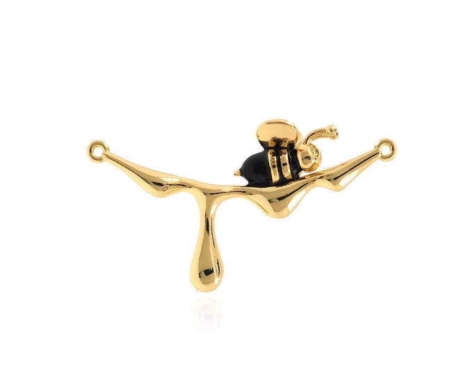 18K Gold Filled Bee Pendant, Honey Charm, Enamel Bee Necklace, Insect Pendant, Enamel Charm, DIY Jewelry Accessories, 20x35x8mm
