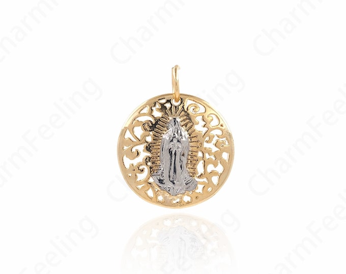 MicroPave CZ Saint Guadalupe Medal, Exquisite Virgin Mary Pendant, Virgin Mary Necklace, Religious Jewelry 22.8x19x3mm