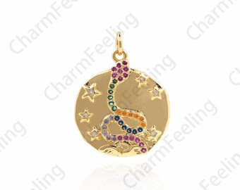 Snake Pendant, Medallion Snake Charm,Reptile Animal Charm, Snake Charm, DIY Jewelry Making Accessories 26.5×20×1.9mm 1pcs
