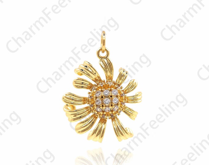 Chrysanthemum Pendant,Plant Charm,Flower Necklace,CZ Flower Charm, Plant Jewelry, DIY Jewelry Making Accessories 25×18×5.3mm 1pcs