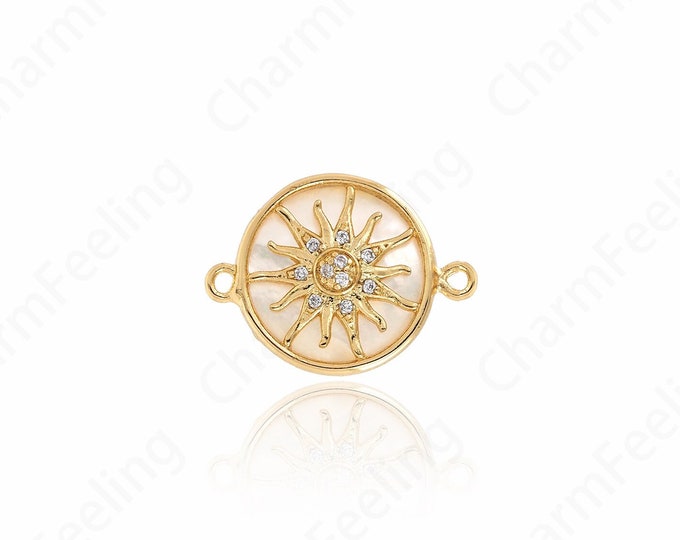 Sun Charm, 18K Gold Filled With Sun Charm, Sun Connector, Micropaved CZ Circular Connector,DIY Bracelet Necklace Accessories,20.6x15.4x3.8mm