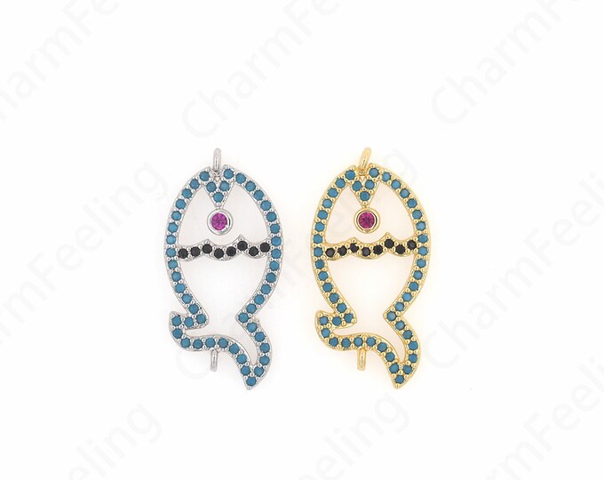 18K Gold Filled Fish Connector,Micro Pavé CZ Pisces Connector, Fish Charm,Fish Jewelry,Simple Connector 27.6x14x2mm