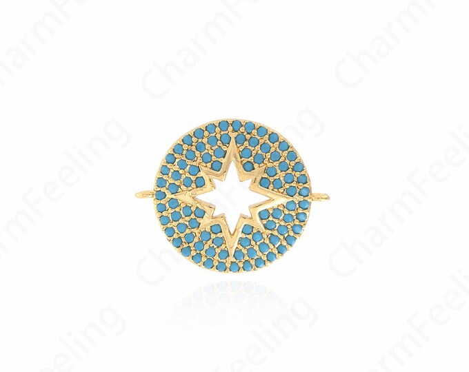 Micropave CZ Polaris Connector,18K Gold Filled Circular Connector,Gold Star Connector,Starburst Charm,DIY Jewellery Supplies,17.2x21.5x3.5mm