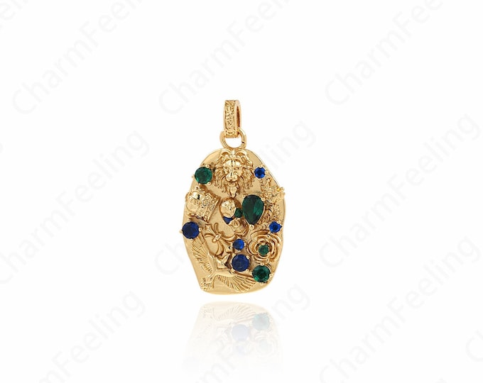 18K Gold Filled Mystery Pendant, Skull Pendant, Micropavé CZ Horror Charm, Skull Jewelry, DIY Jewelry Supplies, 44x23.5x4.5mm