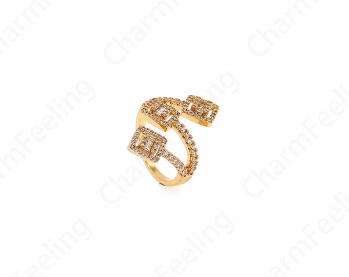 Line Rings,Micropavé CZ Everyday Rings, 18K Gold Filled Adjustable Rings,Square Rings, Round Rings, Gold Open Rings,