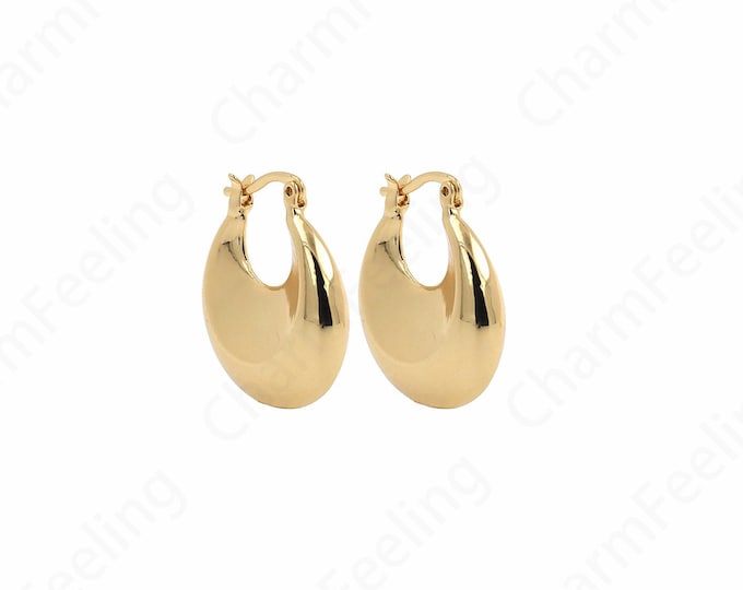 1 pair,18K Gold Filled Round Twist Earrings, Twist Earrings, Hollow Earrings, Micropave CZ Oval Earrings, 26x23x7.5mm
