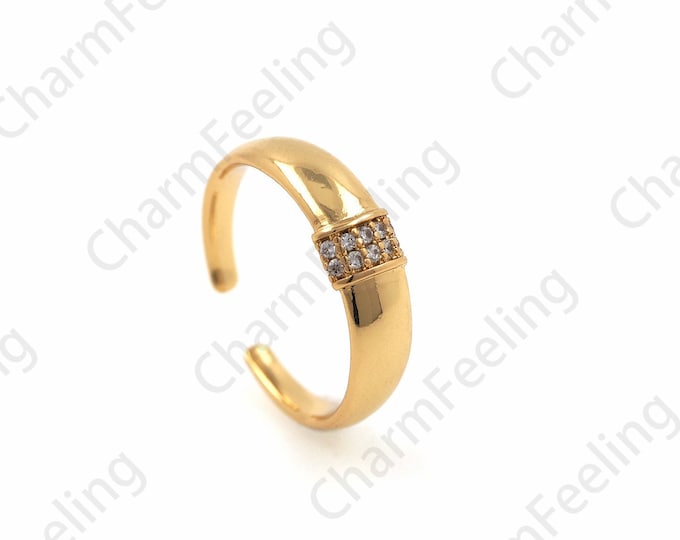 18K Gold Filled Fashion Ring, Exquisite Gold Ring, Micropavé CZ Round Ring, Ring Charm, Adjustable Ring, Golden Open Ring 1PCS