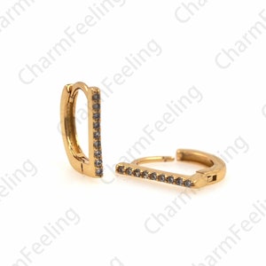 18K Gold Filled D-Shaped Earrings, Micropave CZ Earrings, D-Shaped Charm, DIY Jewelry Accessories 12x12mm 1 Pair