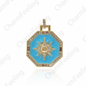 18K Gold Filled Sun Tarot Pendant, Sun Pendant, Micropavé CZ Enamel Tarot Necklace, Enamel Charm, Tarot Charm, Enamel Sun Pendant, 34x25x3mm
