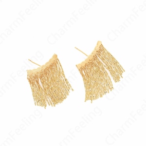 Micropavé CZ Tassel Earrings, 18K Gold Filled Curved Earrings, Curved Stud Earrings, Dainty Earrings, DIY Jewelry Supplies, 29x20.7x13.5mm