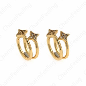 Star-oorclips, micropavé CZ-oorclips dames, 18 kt gold filled eenvoudige oorbellen, twist-oorclips, cadeau voor haar, 15,8 x 14 x 9,5 mm