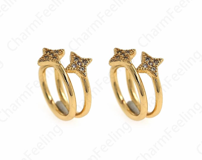 Star Ear Clip Earrings, Micropavé CZ Ladies Ear Clips,18K Gold Filled Simple Earrings,Twist Ear Clips,Gift for Her,15.8x14x9.5mm