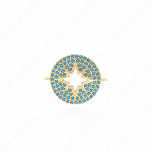 Micropave CZ Polaris Connector,18K Gold Filled Circular Connector,Gold Star Connector,Starburst Charm,DIY Jewellery Supplies,17.2x21.5x3.5mm