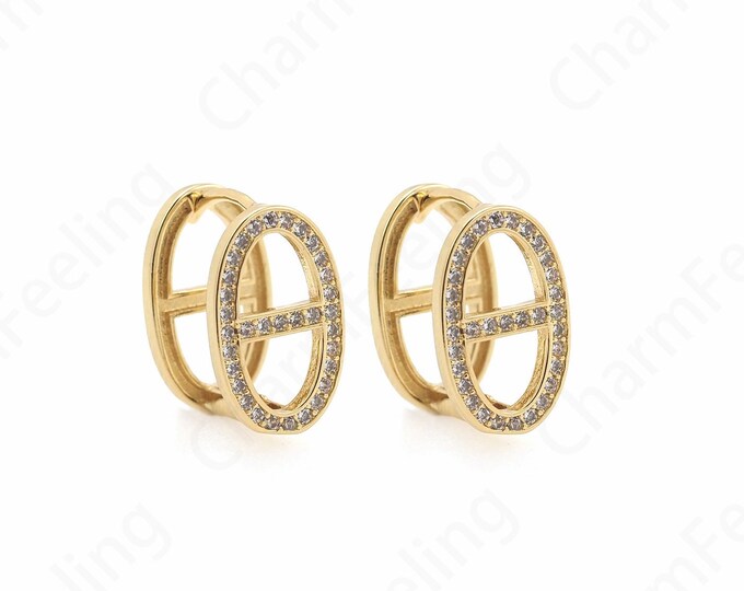 Dainty Earrings,Micropavé CZ Gold Earrings,Oval Earrings,18K Gold Filled Dangling Earrings,Boho Earrings,DIY Jewelry Supplies 11x16x10mm