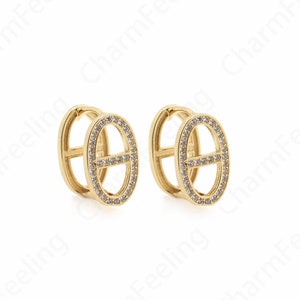 Dainty Earrings,Micropavé CZ Gold Earrings,Oval Earrings,18K Gold Filled Dangling Earrings,Boho Earrings,DIY Jewelry Supplies 11x16x10mm