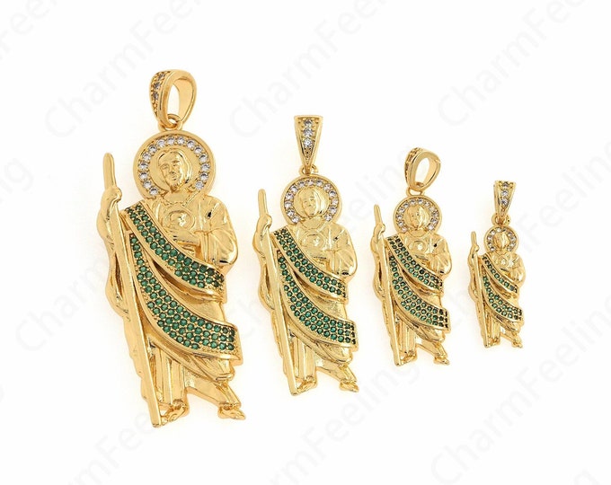 18K Gold Filled St.Jude Medallion Pendant,Micropavé CZ Gold Saint Jude Thaddeus Necklace,DIY Jewelry Supplies