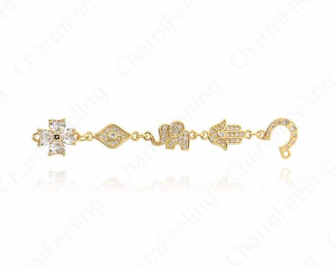 Lucky Bracelet, 18K Gold Filled Elephant Bracelet,Micropavé CZ Eye Tennis Bracelet DIY Bracelet Necklace Accessories,68mm