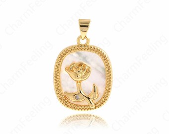 Collar de concha de rosa, Colgante de rosa chapado en oro de 18 quilates, Abalorio de rosa, Un regalo para ella, Accesorios para hacer joyas de bricolaje 27,3 x 17,6 x 4,5 mm