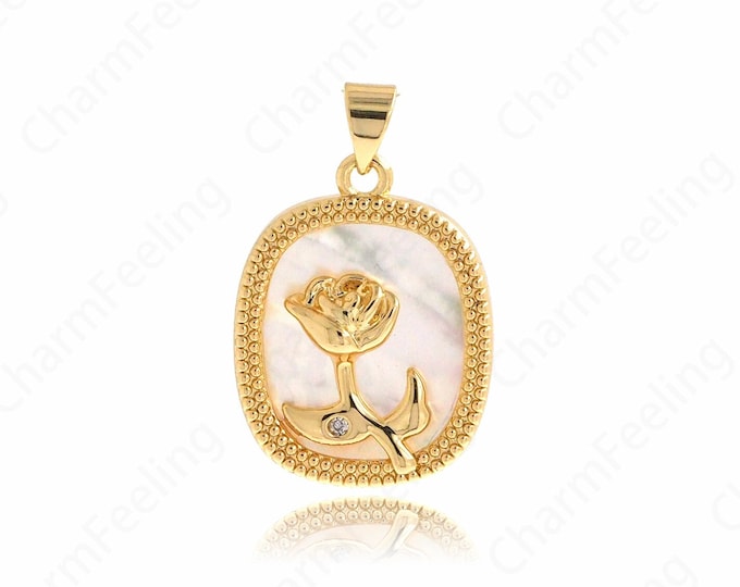 Shell Rose Necklace, 18K Gold Filled Rose Pendant, Rose Charm, A Gift For Her,DIY Jewelry Making Accessories 27.3x17.6x4.5mm
