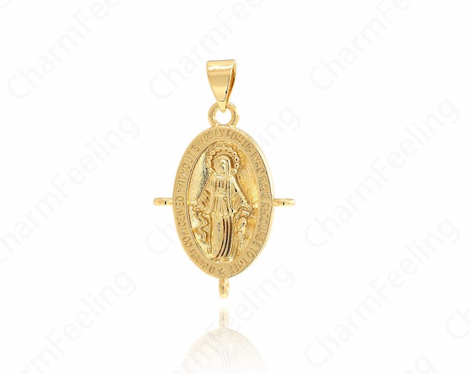 18K Gold Filled Virgin Mary Necklace，Mother Mary Pendant，Religious Jewelry,DIY Jewelry Supplies,30.5x18.3x2.5mm