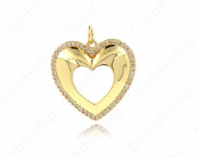 Micropavé CZ Love Necklace,18K Gold Filled Love Charm, Heart Pendant, Heart Charm, DIY Jewelry Accessories, 24.5x22x4mm
