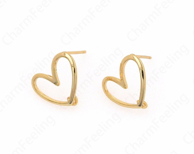 Heart Stud Earrings Accessories, Dainty Earrings,18K Gold Filled Heart Earrings,DIY Jewelry Accessories,13.2x12.5x4mm