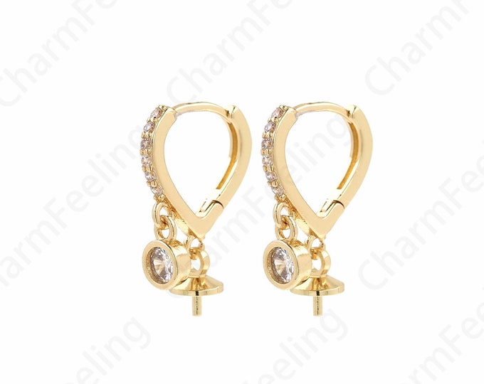 Love Earrings,18K Gold Filled Heart Earrings, Micro Pavé CZ Hoop Earrings, DIY Jewelry Accessories,22.5x14.5x2mm
