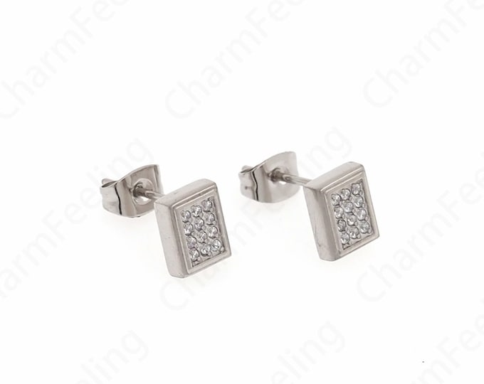 Square Earrings,Stainless Steel Earrings, Silver Filled Earring Charms,MicroPave CZ Simple Earrings,DIY Jewelry Supplies,7.5x6x2.5mm