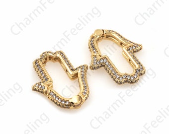 Hamsa Clasp, Micro Pave hand Clasp, Gold-Plated Clasp, Spring Clasp, CZ Clasp 20x24.4x3.4mm 1pcs