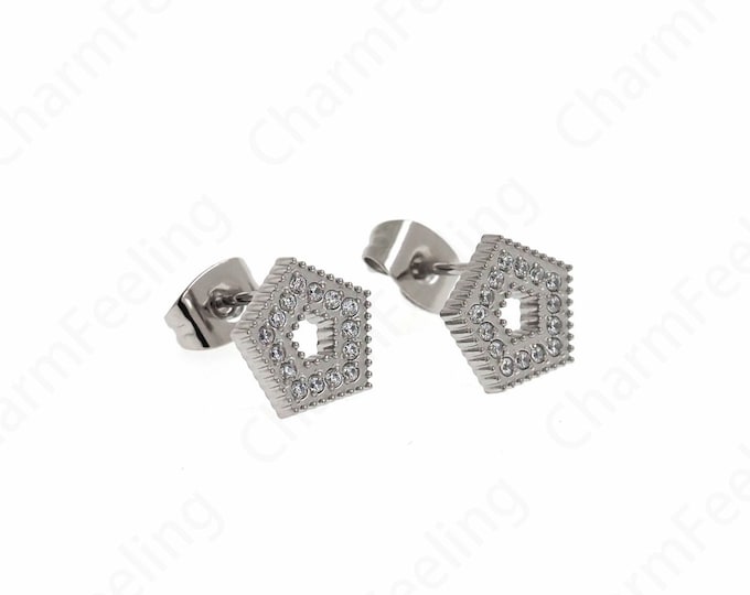 Silver Filled Pentagram Earring,Stainless Steel Earrings, MicroPave CZ Honeycomb Earrings,Simple Earrings,DIY Jewelry Supplies,8.5x9x1.5mm