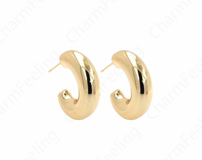 1 Pair 18K Gold Filled Thick Earrings Dainty Earrings,C-Shaped Earrings Moon Earrings Crescent Earrings Gift for Her,29x33.5x9.5mm